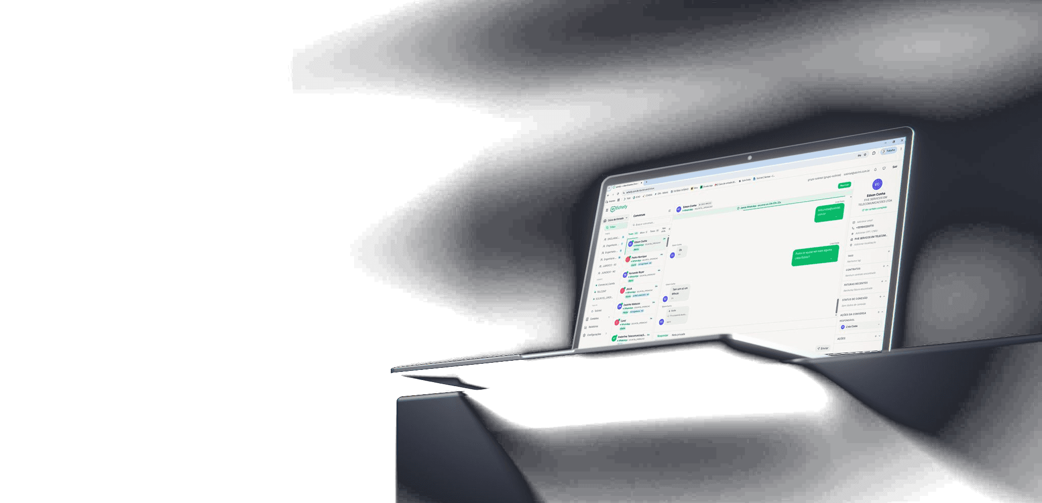 Painel da Echofy em tempo real, com o atendimento organizado em colunas